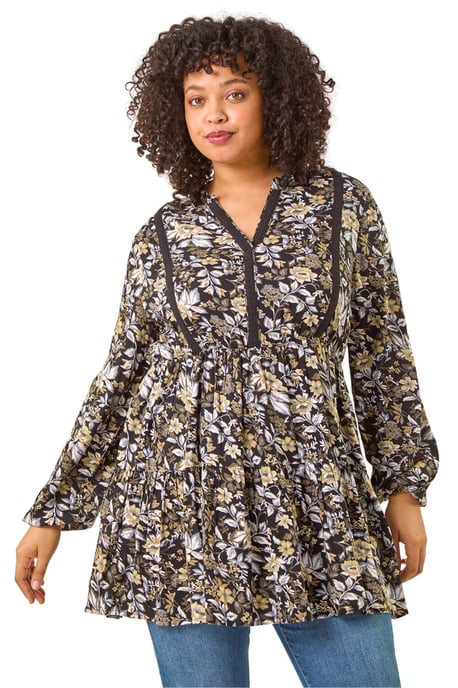 Curve Floral Woven Tunic Top - Image 1