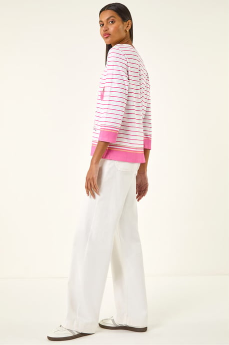 Stripe Floral Print Stretch Top - Image 3