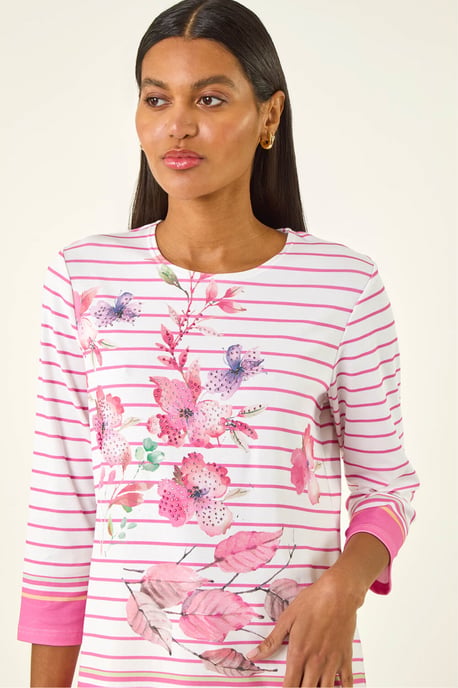 Stripe Floral Print Stretch Top - Image 4