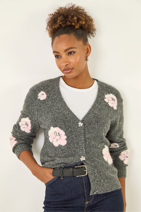 Embossed Floral Knit Cardigan - Image 3