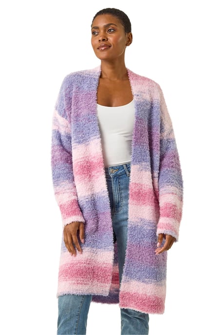 Fluffy Stripe Longline Cardigan - Image 1
