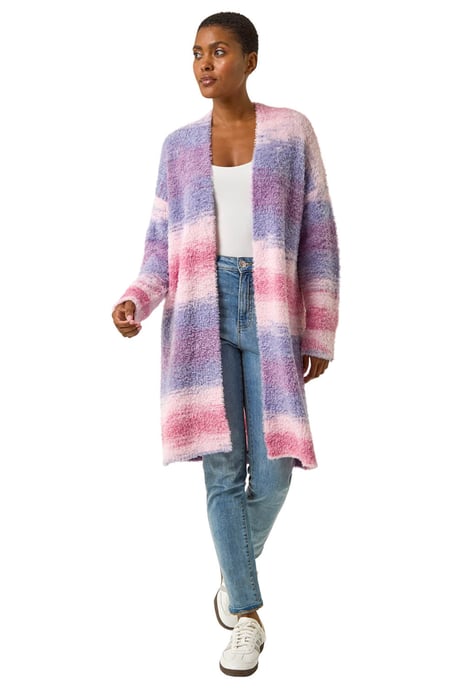 Fluffy Stripe Longline Cardigan - Image 2