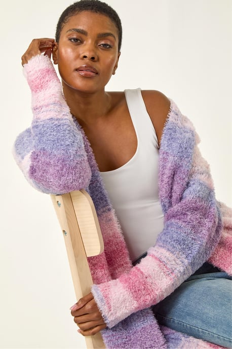 Fluffy Stripe Longline Cardigan - Image 3