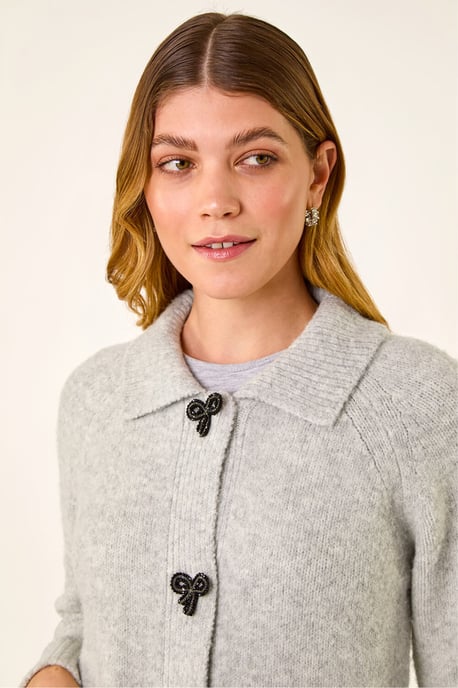 Bow Buttoned Collared Cardigan - Image 4