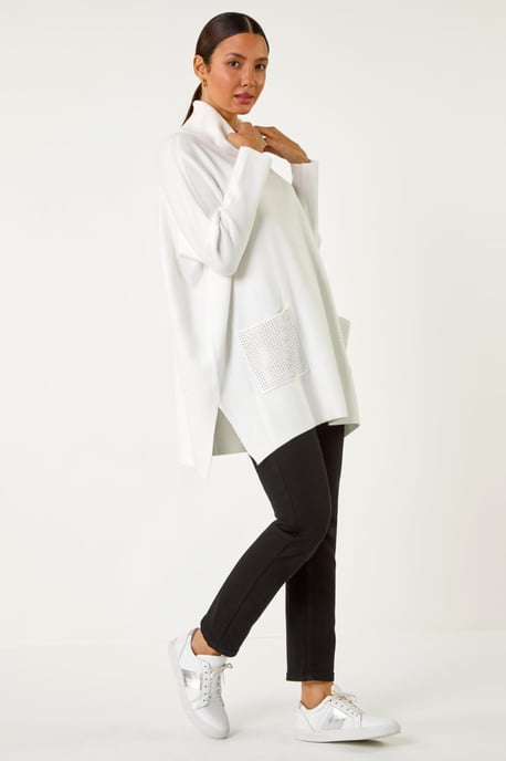 Sparkle Pocket Detail Poncho Jumper - Image 3