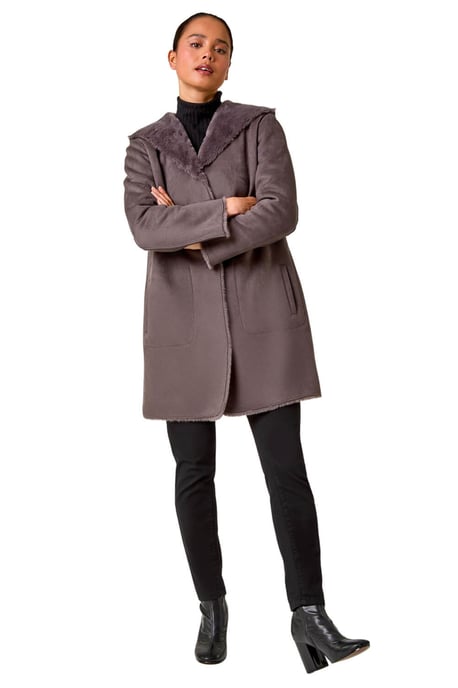 Petite Faux Sheepskin Hooded Coat - Image 2