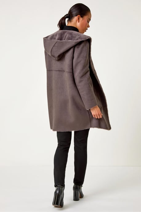 Petite Faux Sheepskin Hooded Coat - Image 3
