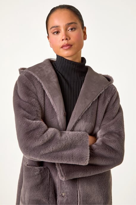 Petite Faux Sheepskin Hooded Coat - Image 4