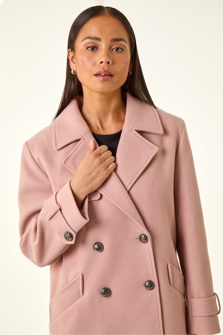 Petite Double Breasted Collared Peacoat - Image 4
