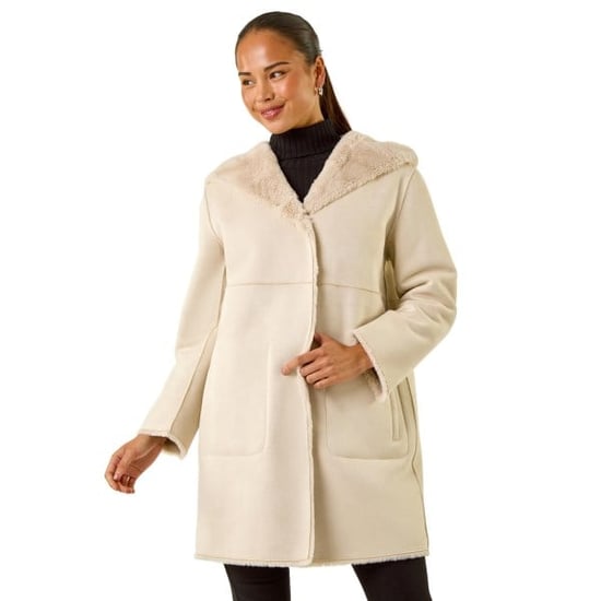 Petite Faux Sheepskin Hooded Coat - Image 1