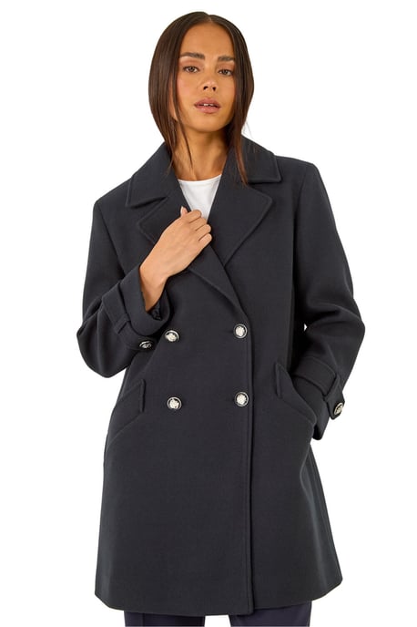 Petite Double Breasted Collared Peacoat - Image 1