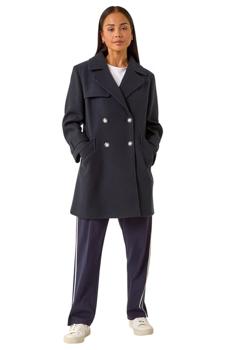 Petite Double Breasted Collared Peacoat - Image 2
