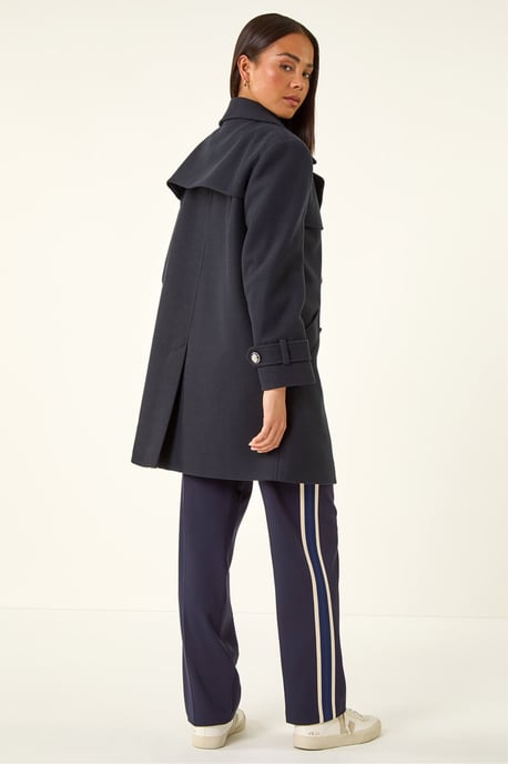 Petite Double Breasted Collared Peacoat - Image 3