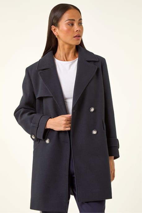 Petite Double Breasted Collared Peacoat - Image 4