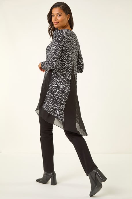 Spot Print Chiffon Hem Stretch Top - Image 3