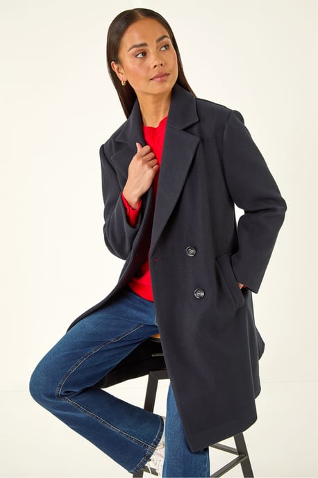 Petite Double Breasted Revere Collar Coat - Image 3