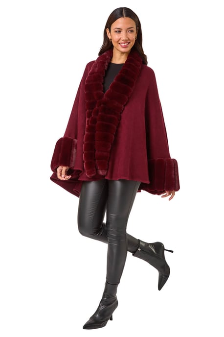 Faux Fur Trim Knitted Poncho - Image 2