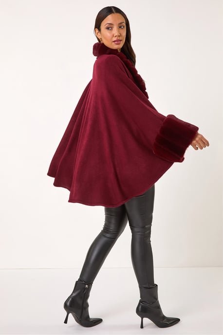 Faux Fur Trim Knitted Poncho - Image 3