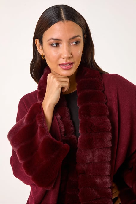 Faux Fur Trim Knitted Poncho - Image 4