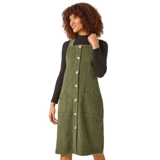 Corduroy Pinafore Midi Dress - Image 1
