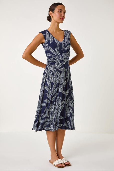 Leaf Print Twist Front Stretch Dress - Image 2
