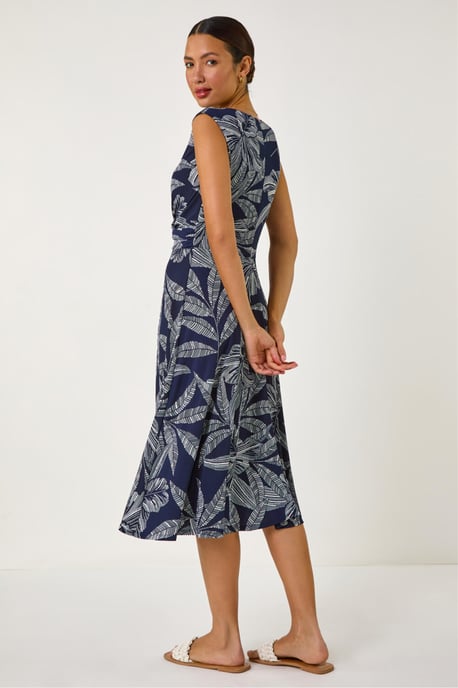 Leaf Print Twist Front Stretch Dress - Image 3
