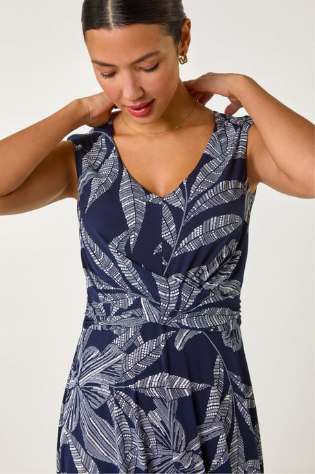 Leaf Print Twist Front Stretch Dress - Image 4