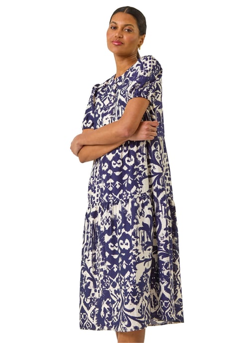Abstract Print Midi Shirt Dress - Image 1