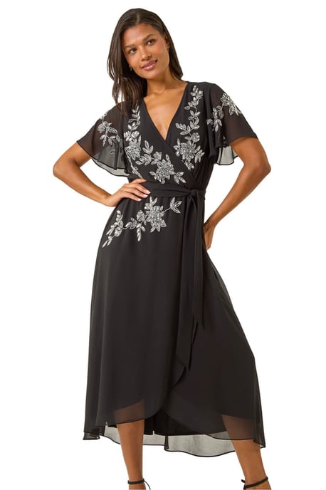 Premium Beaded Wrap Midi Dress - Image 1
