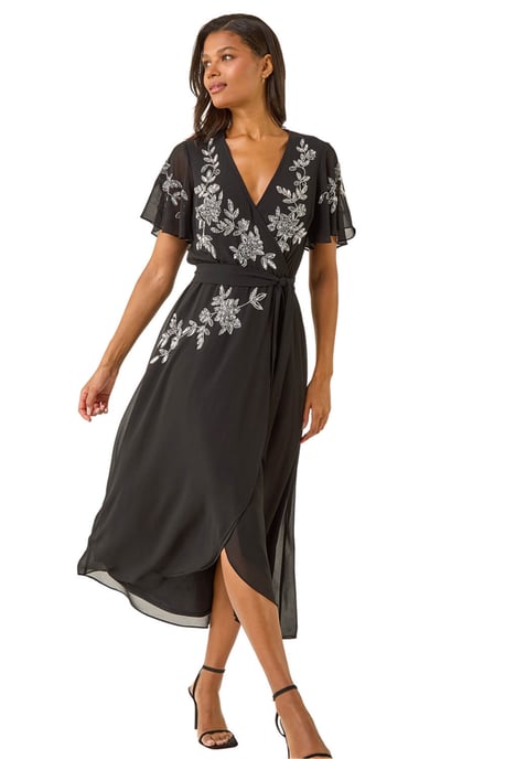 Premium Beaded Wrap Midi Dress - Image 2