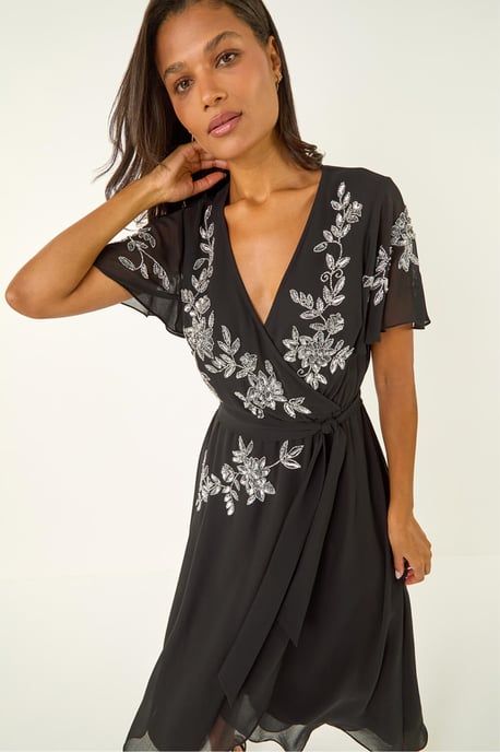 Premium Beaded Wrap Midi Dress - Image 3