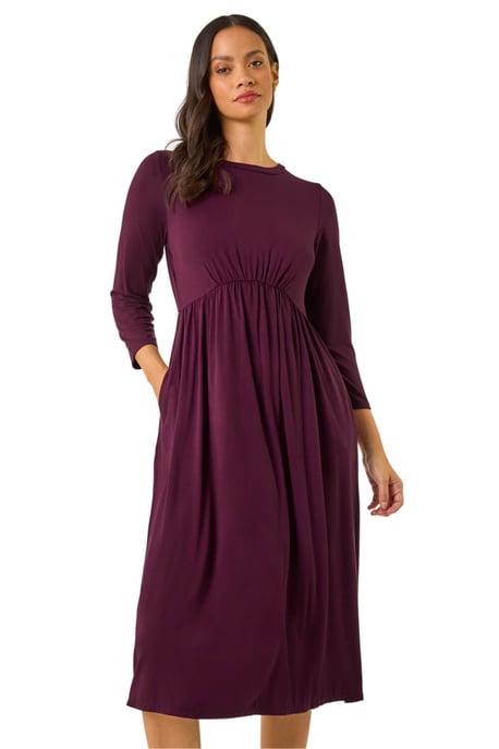 Gathered Pocket Stretch Midi Dress - Image 1