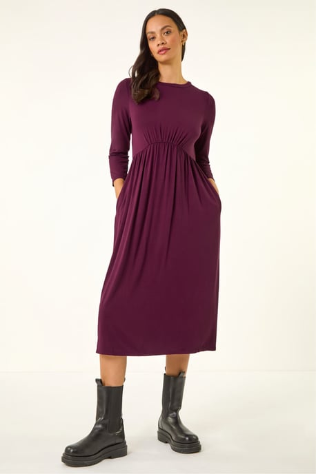 Gathered Pocket Stretch Midi Dress - Image 2