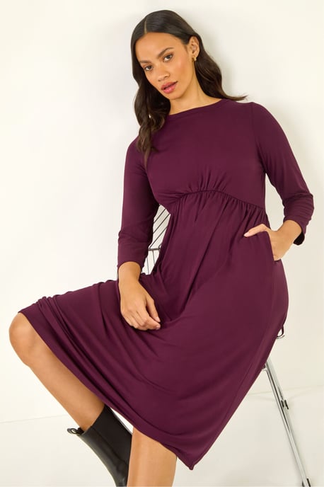 Gathered Pocket Stretch Midi Dress - Image 3