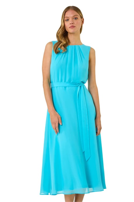Chiffon Pleated Neck Midi Dress - Image 1