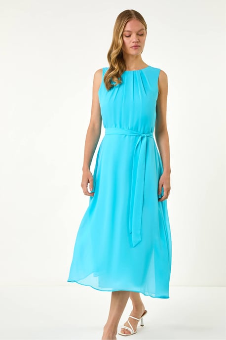 Chiffon Pleated Neck Midi Dress - Image 3