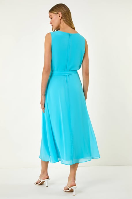 Chiffon Pleated Neck Midi Dress - Image 4