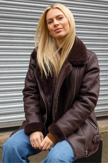 Faux Fur Aviator Jacket - Image 1