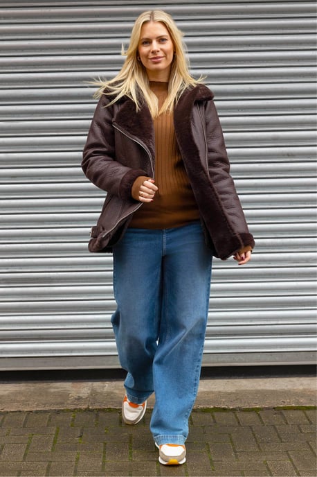 Faux Fur Aviator Jacket - Image 2