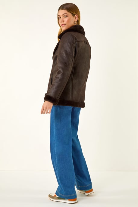 Faux Fur Aviator Jacket - Image 4