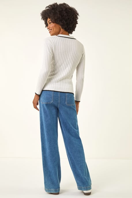 Textured Colour Block Knit Jumper - Image 4