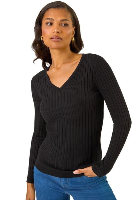 V-Neck Ribbed Knit Jumper - Image 1