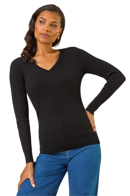 V-Neck Ribbed Knit Jumper - Image 2