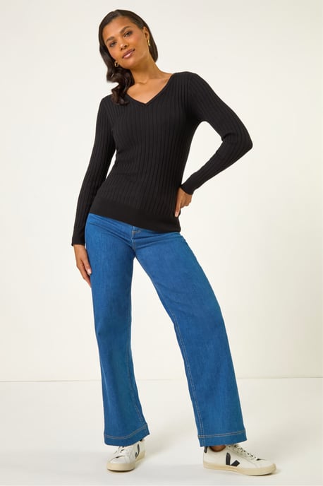 V-Neck Ribbed Knit Jumper - Image 3