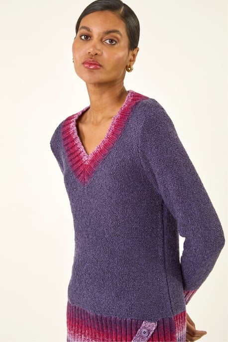 V-Neck Ombre Trim Knit Jumper - Image 4