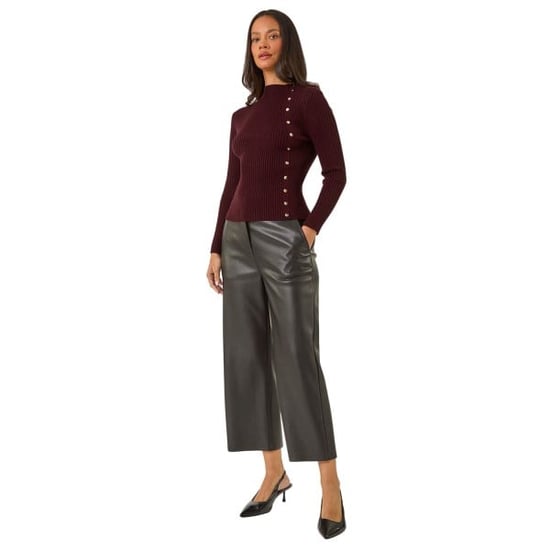 High Neck Button Detail Rib Jumper - Image 2