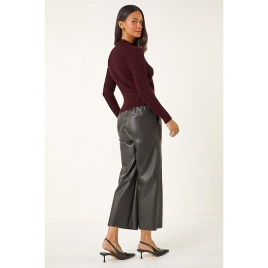 High Neck Button Detail Rib Jumper - Image 4