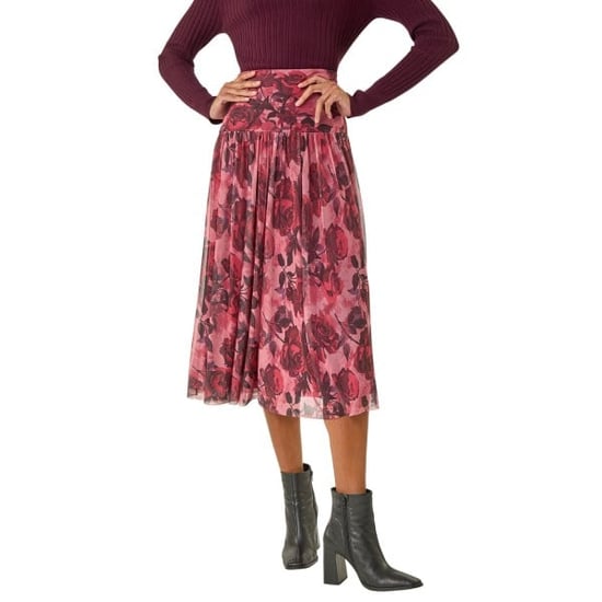 Rose Print Mesh Layered Skirt - Image 1
