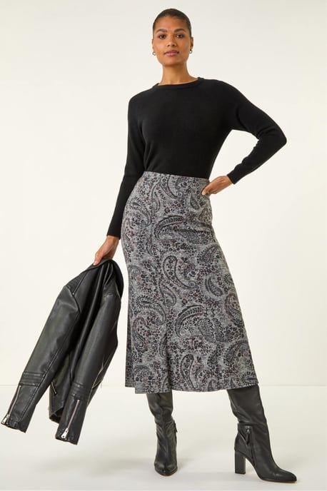 Paisley Print Stretch Midi Skirt - Image 2