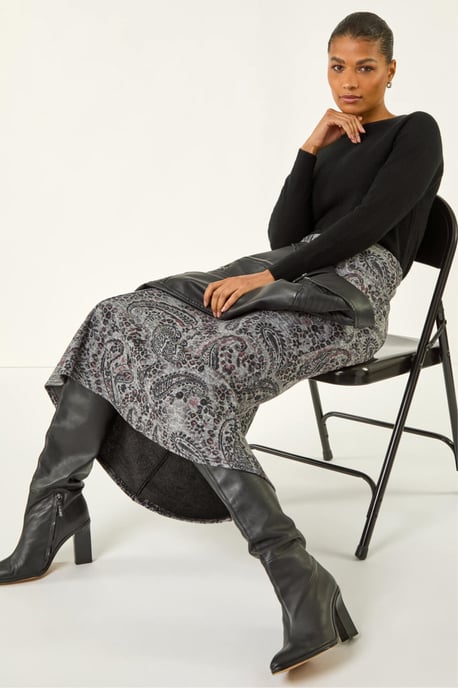 Paisley Print Stretch Midi Skirt - Image 3